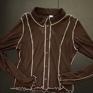 Divided Sheer Long Sleeve Top